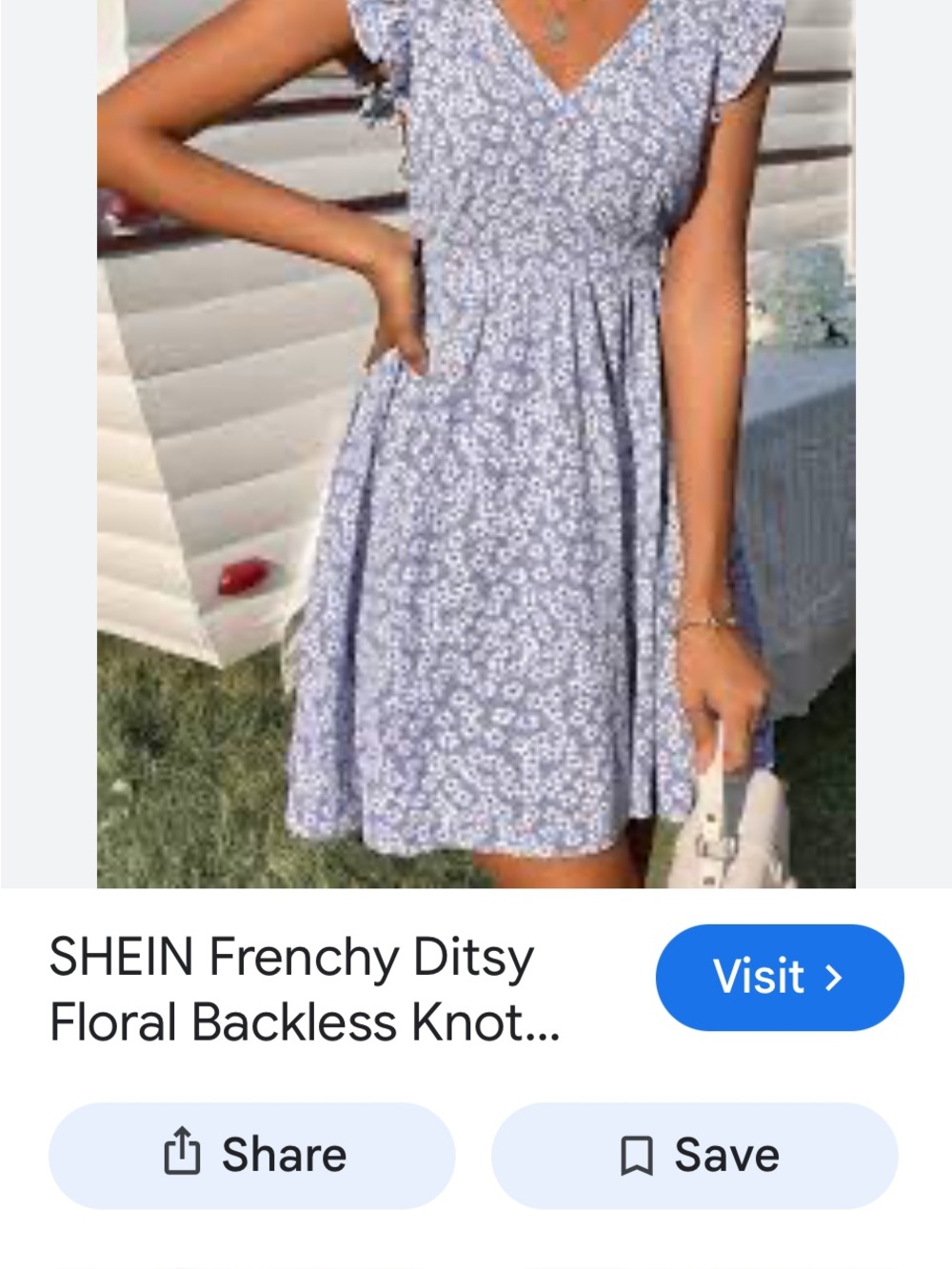 SHEIN Light Blue Ditsy Floral V‑Neck Mini Dress